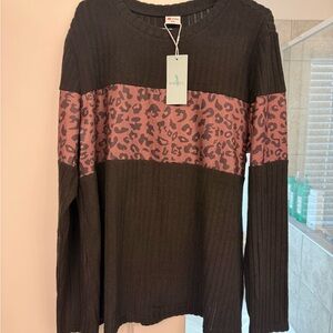 Black Sweater with Mauve Leopard Stripe